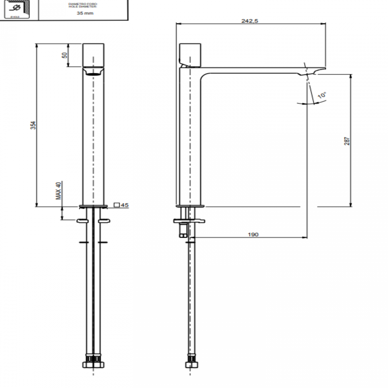 F.lli Frattini Narciso S, Monocomando lavabo modello alto senza scarico