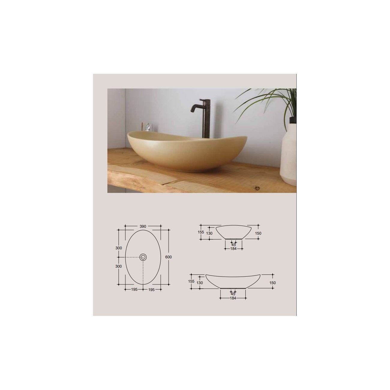 Vitruvit VESSEL Lavabo d'appoggio cm60x39