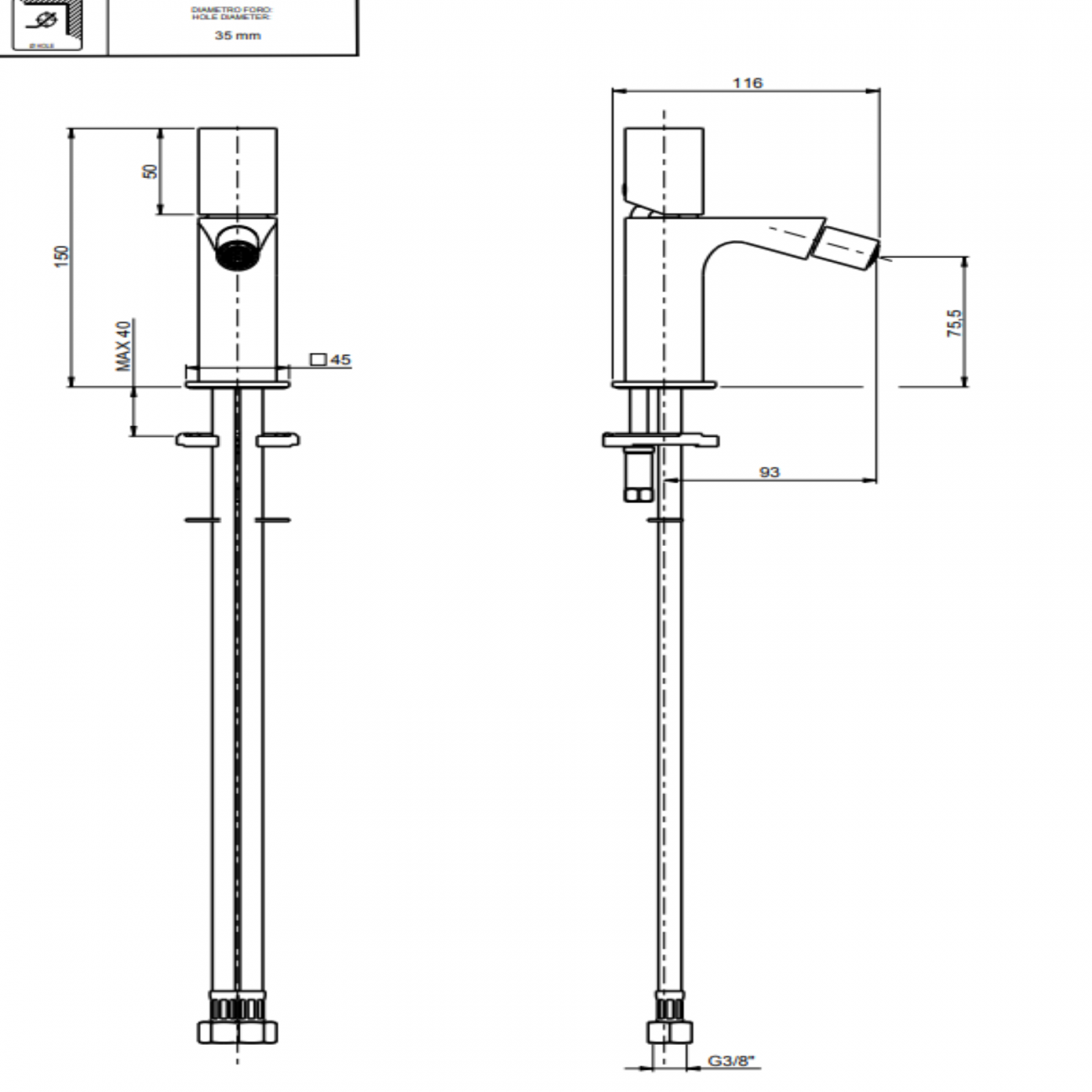 F.lli Frattini Narciso S, Single lever bidet with 1"1/4 drain