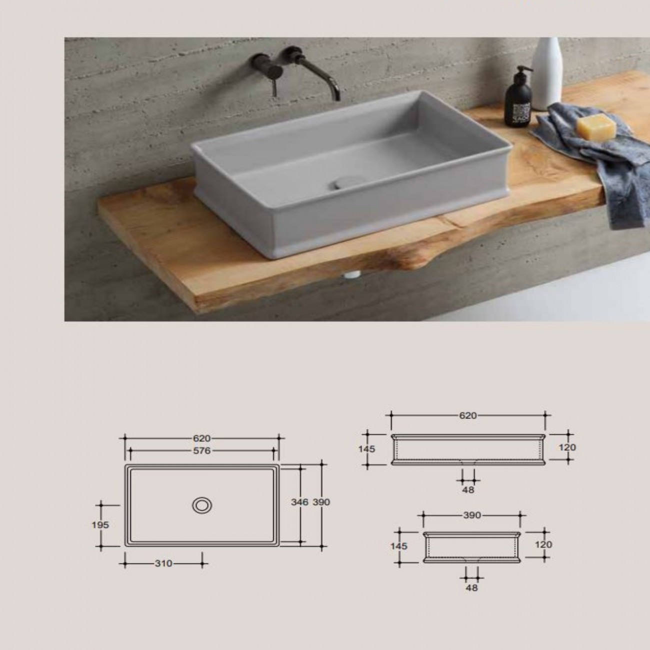 Vitruvit CHARME Lavabo d'appoggio cm62x39