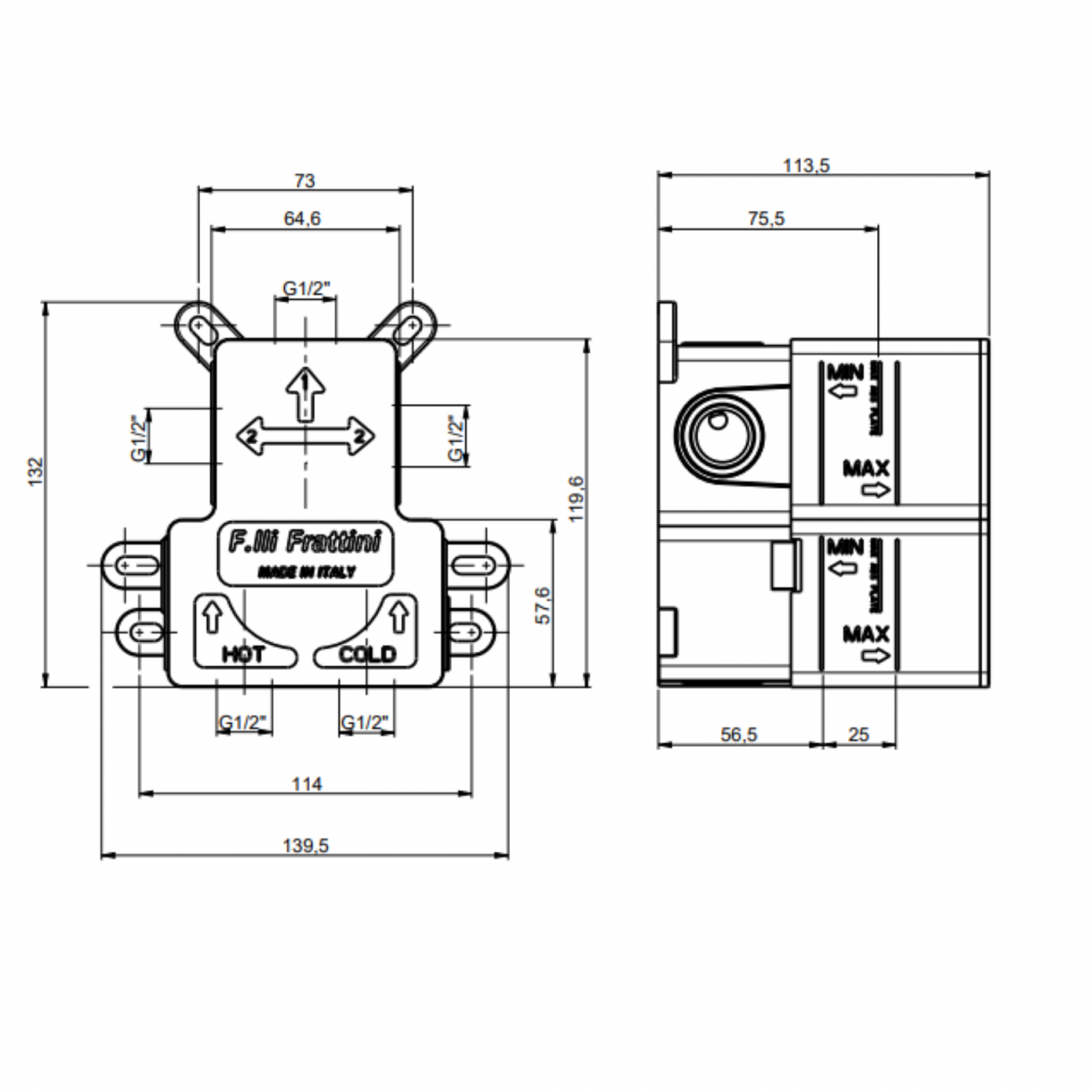 F.lli Frattini Narciso S, Single lever recessed 2 way