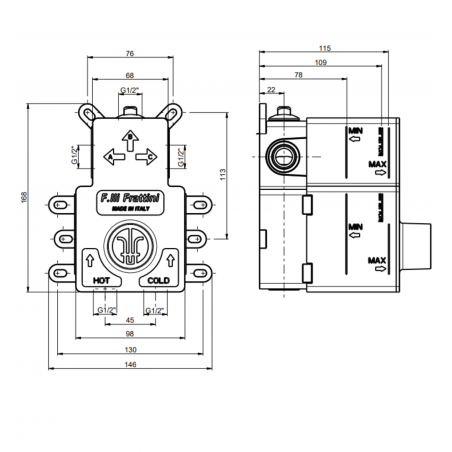 F.lli Frattini Narciso S, Built-in single lever with diverter 2-3 ways