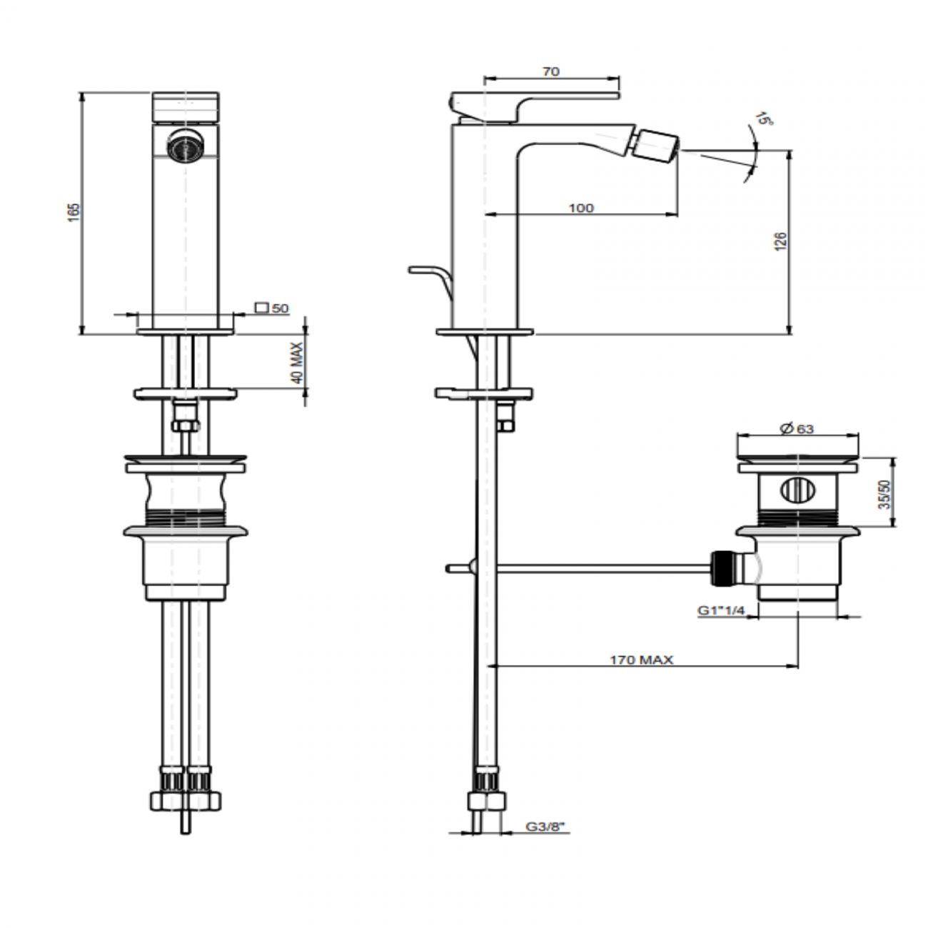 F.lli Frattini Vita, Single lever bidet with 1"1/4 drain