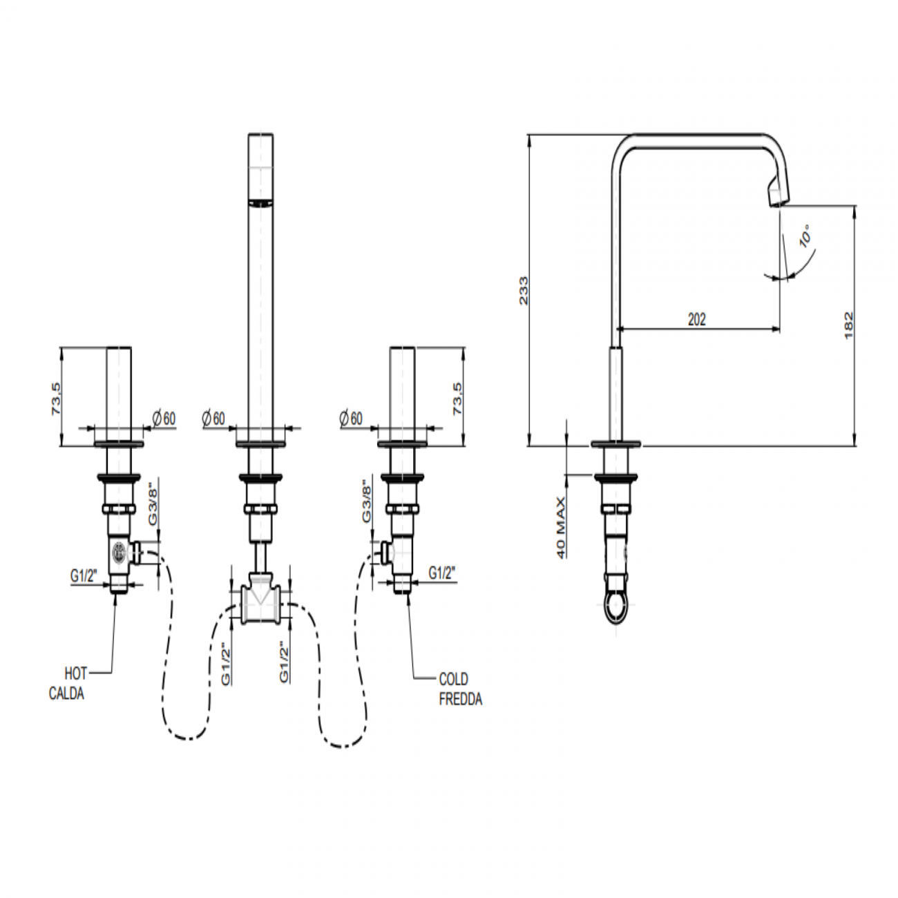 F.lli Frattini Vita, Washbasin battery with high mouth