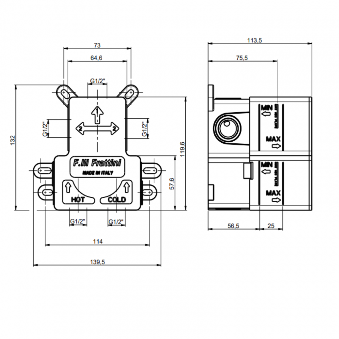 F.lli Frattini Vita, Monocomando incasso con deviatore a 2 vie, piastra ABS