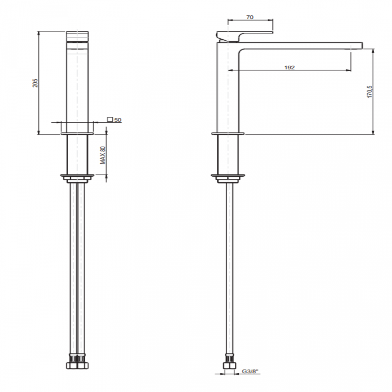 F.lli Frattini Vitadue, Monocomando lavabo modello medio senza scarico