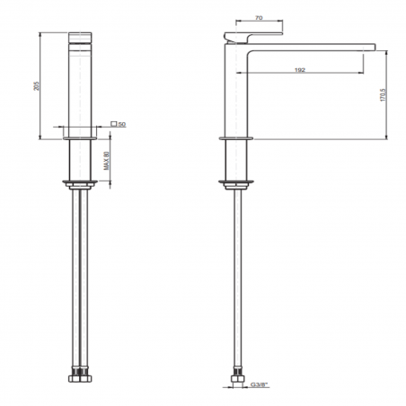 F.lli Frattini Vitadue, Monocomando lavabo modello medio senza scarico