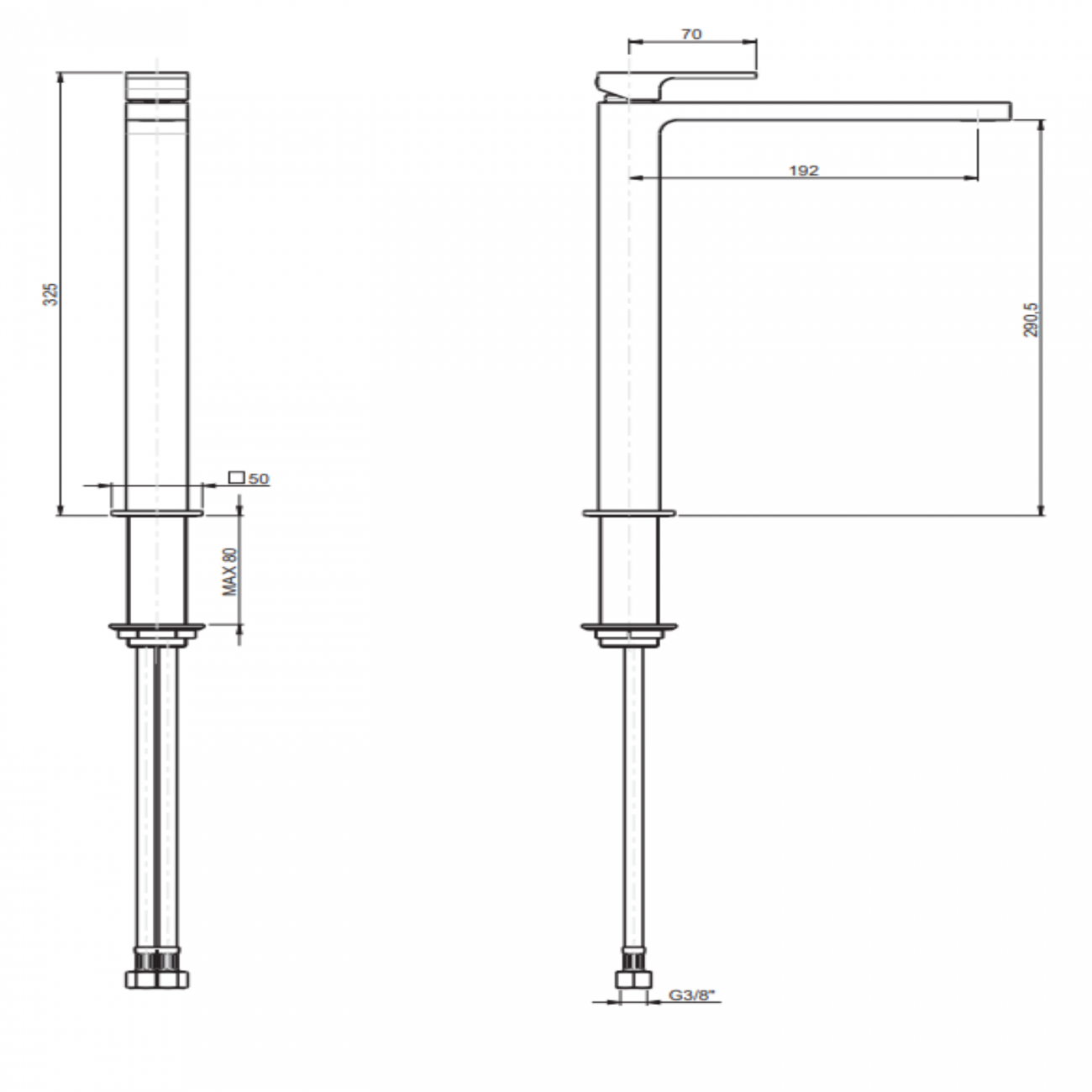 F.lli Frattini Vitadue, High version single-lever washbasin mixer without waste