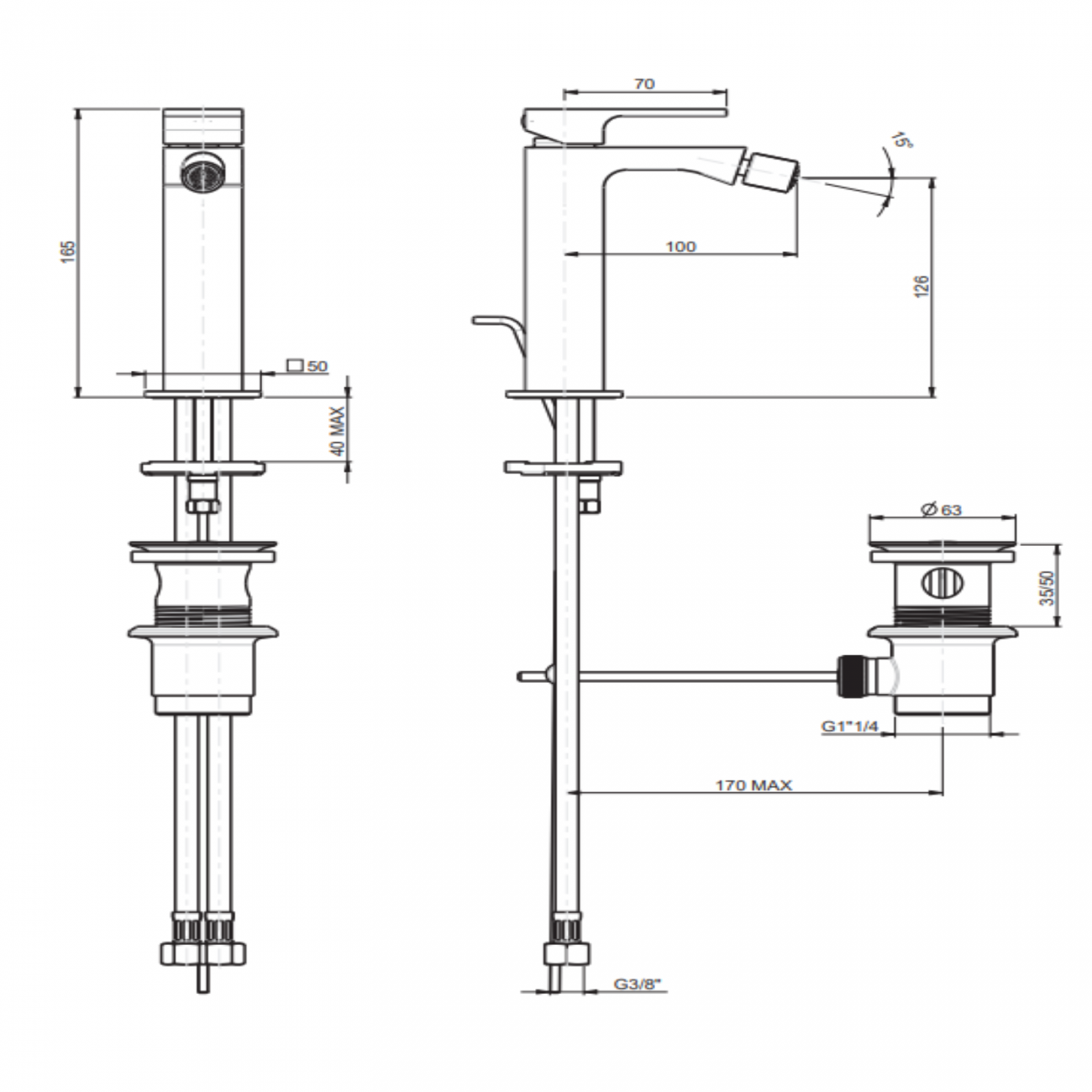 F.lli Frattini Vitadue, Single-lever bidet mixer with 11/4 pop-up waste