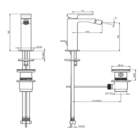 F.lli Frattini Vitadue, Single-lever bidet mixer with 11/4 pop-up waste