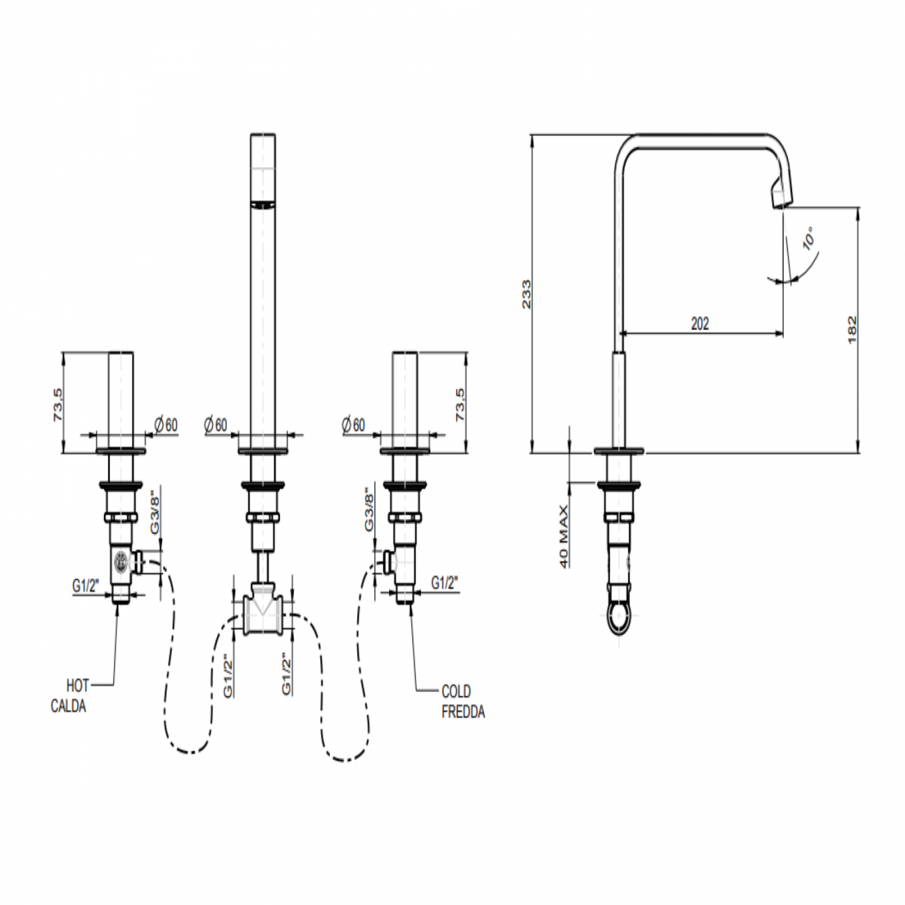 F.lli Frattini Vitadue, Washbasin battery with fixed mouth