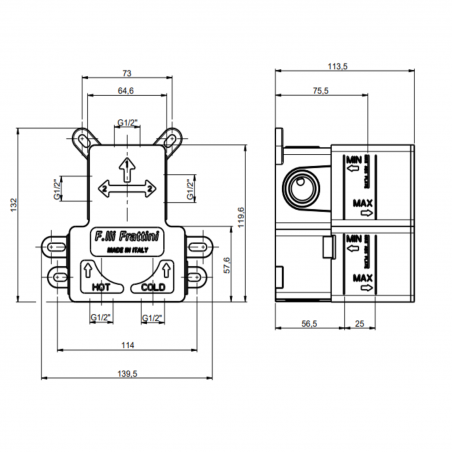 F.lli Frattini Vitadue, Single-lever recessed 2-way, brass plate