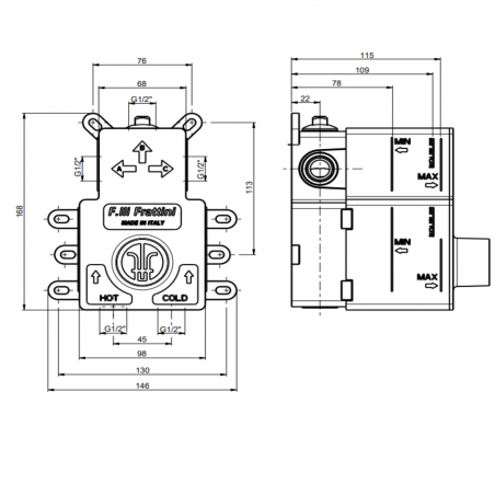 F.lli Frattini Vitadue, Single lever recessed 3 ways