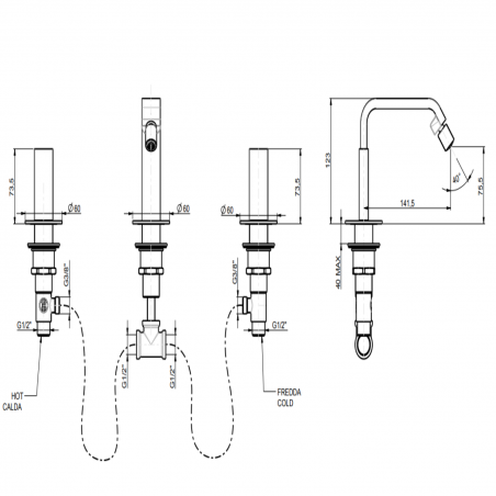 F.lli Frattini Vita M Style, Batterie bidet avec bouche haute fixe