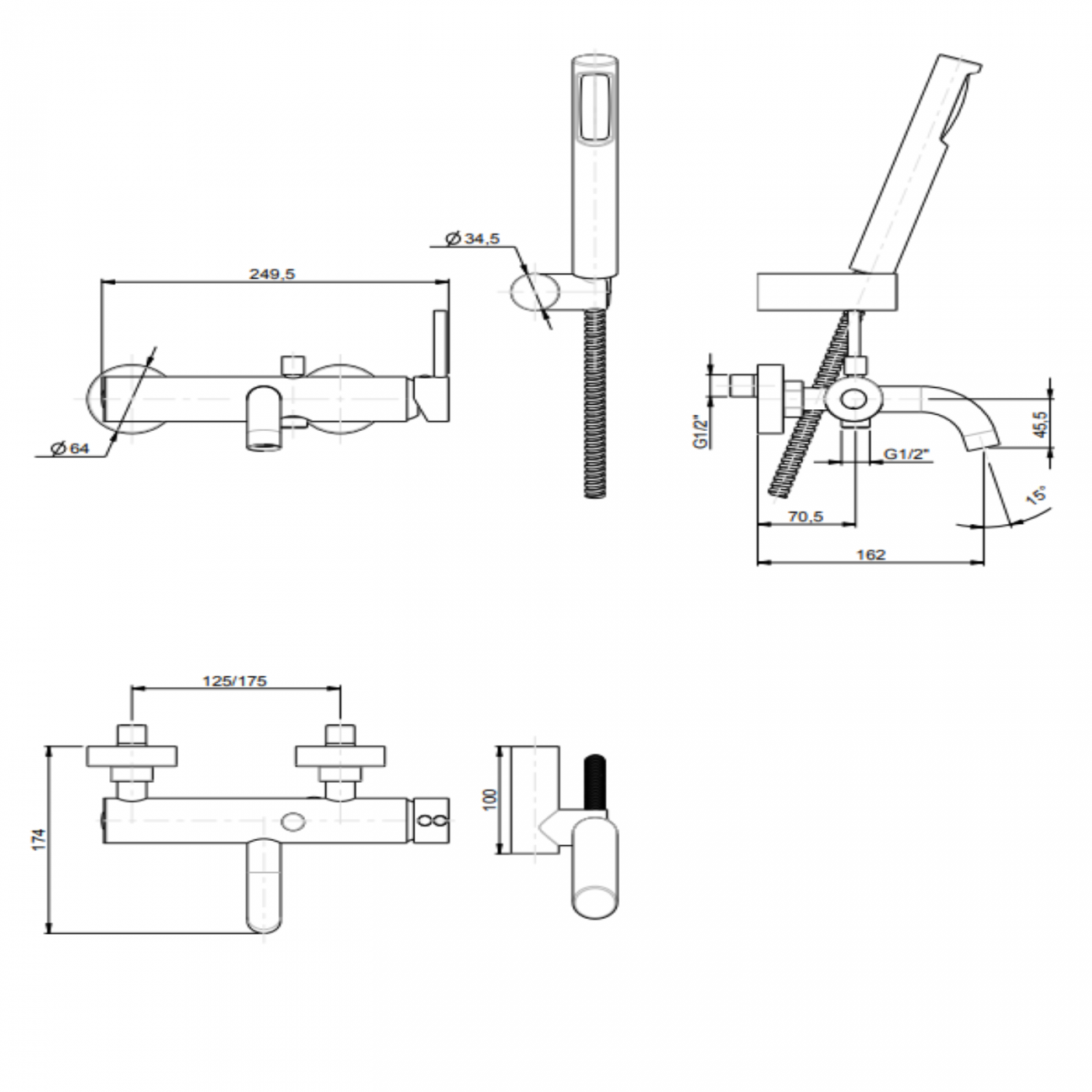F.lli Frattini Pepe XL, External single lever for bathtub