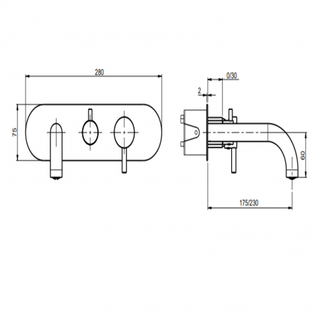 F.lli Frattini Pepe XL, Monocommande baignoire encastrée à 2 voies