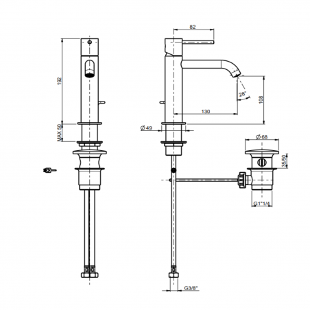 F.lli Frattini Pepe XL, Single-lever washbasin mixer with 11/4 pop-up waste