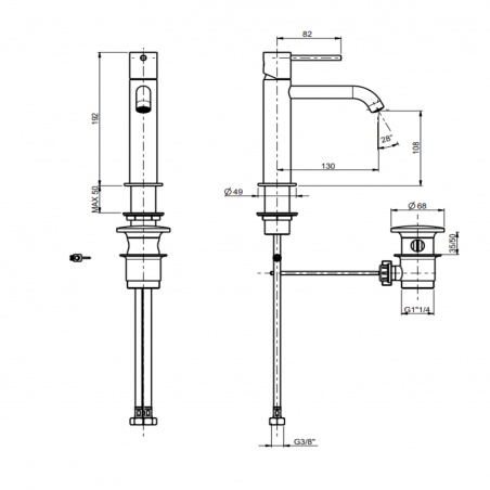 F.lli Frattini Pepe XL, Single-lever washbasin mixer without pop-up waste