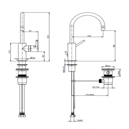 F.lli Frattini Pepe XL, Single lever washbasin swivel bridge barrel