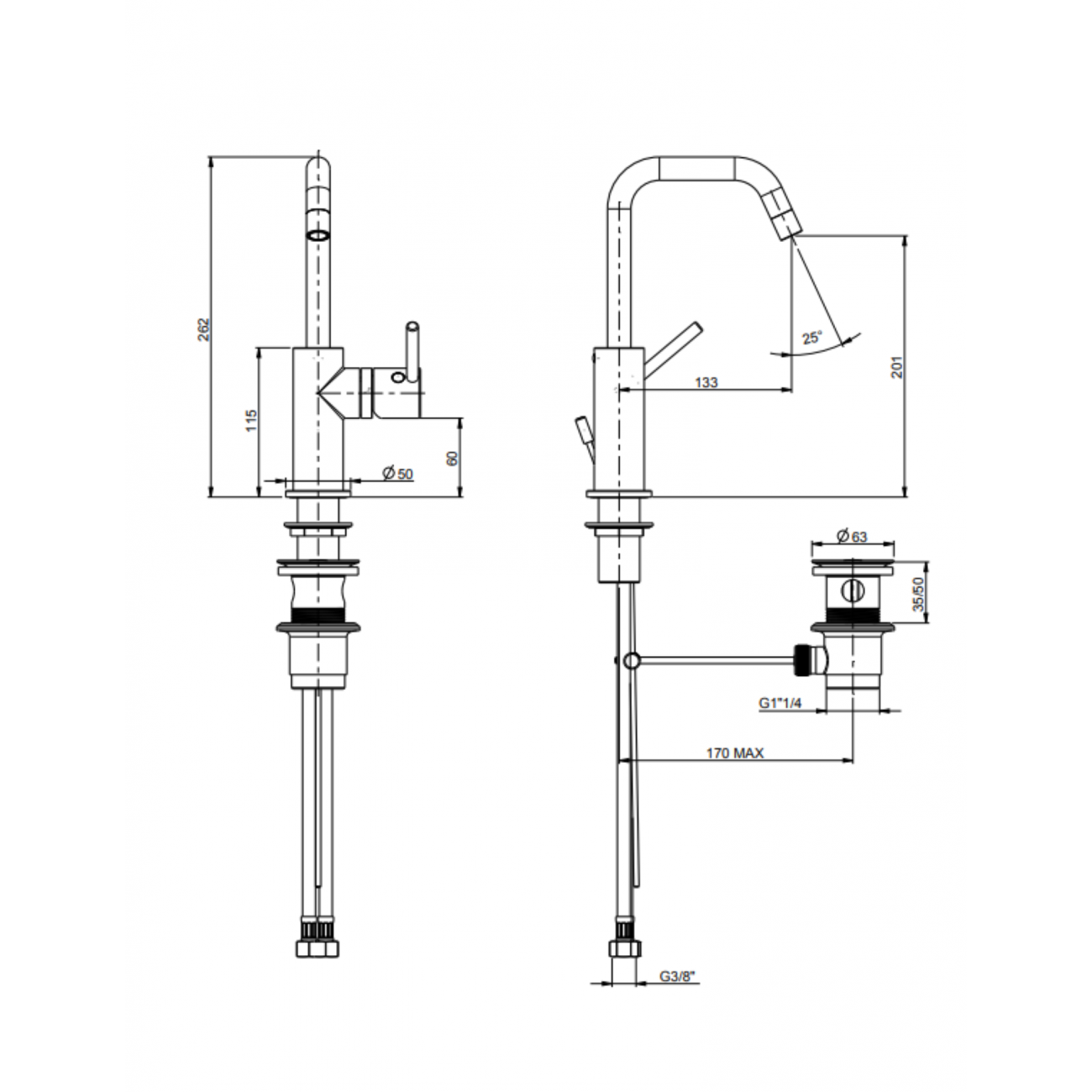 F.lli Frattini Pepe XL, Monocommande vasque à double courbure