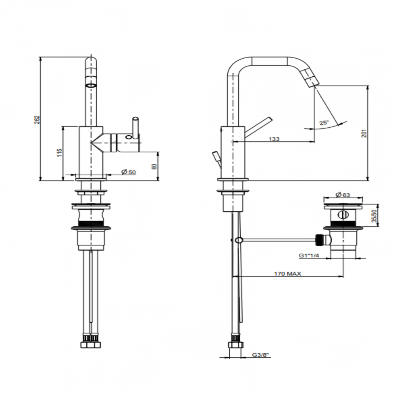 F.lli Frattini Pepe XL, Monocomando per bidet canna a ponte girevole