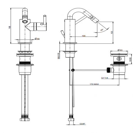 F.lli Frattini Pepe XL, Single lever for bidet swivel bridge barrel