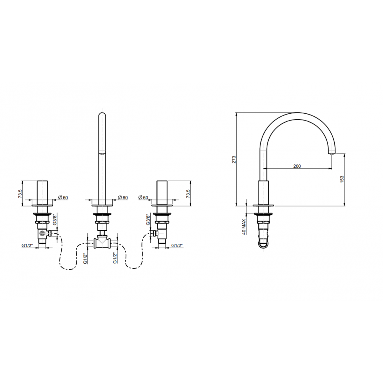F.lli Frattini Pepe XL, Batteria lavabo con bocca alta fissa
