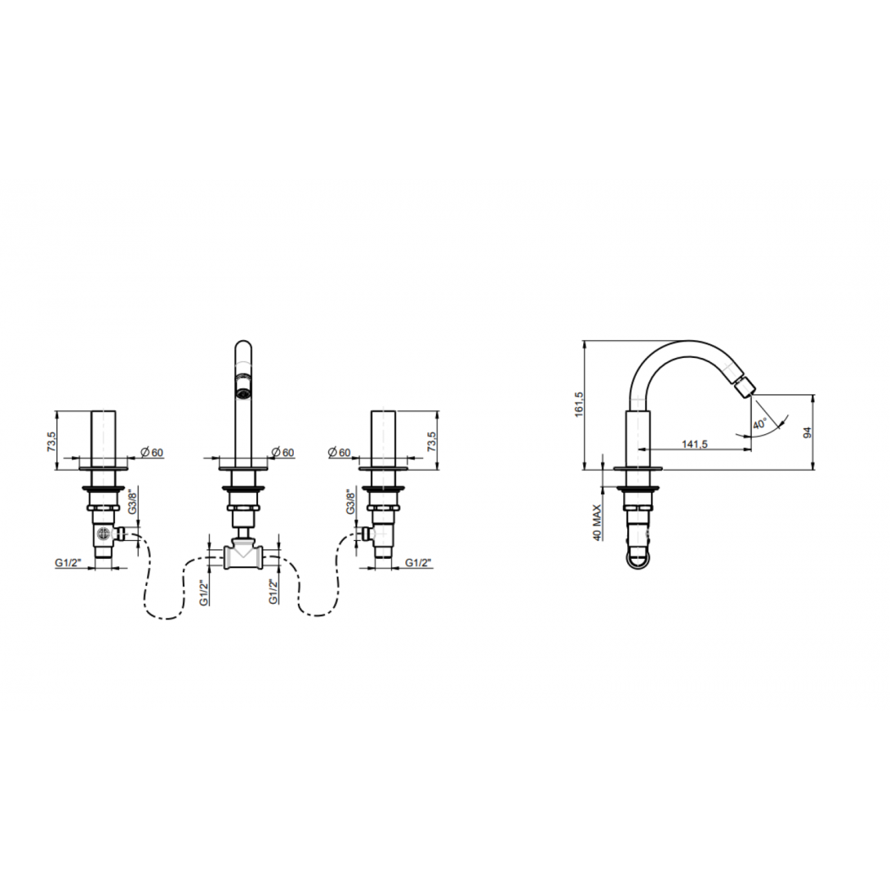 F.lli Frattini Pepe XL, Bidet battery with fixed high mouth