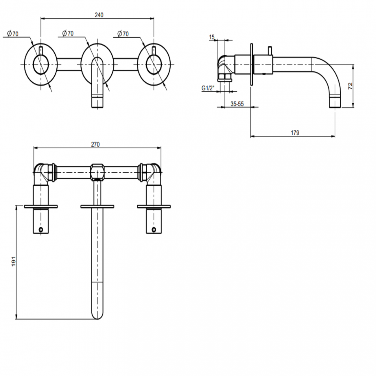 F.lli Frattini Pepe XL, Wall-mounted washbasin battery without drain