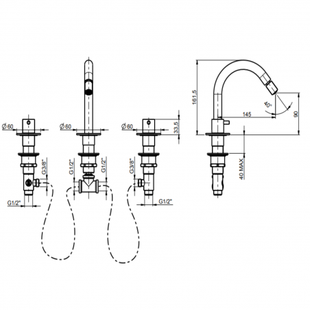 F.lli Frattini Pepe XL, Batterie bidet avec bouche haute fixe