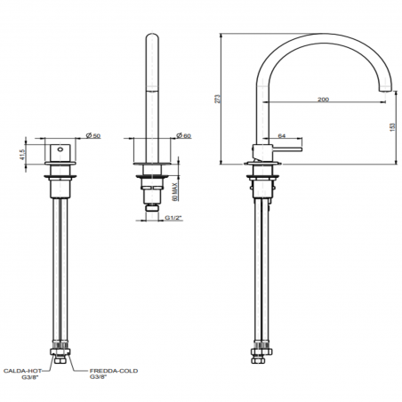 F.lli Frattini Pepe XL, Mitigeur monocommande de lavabo 2 trous