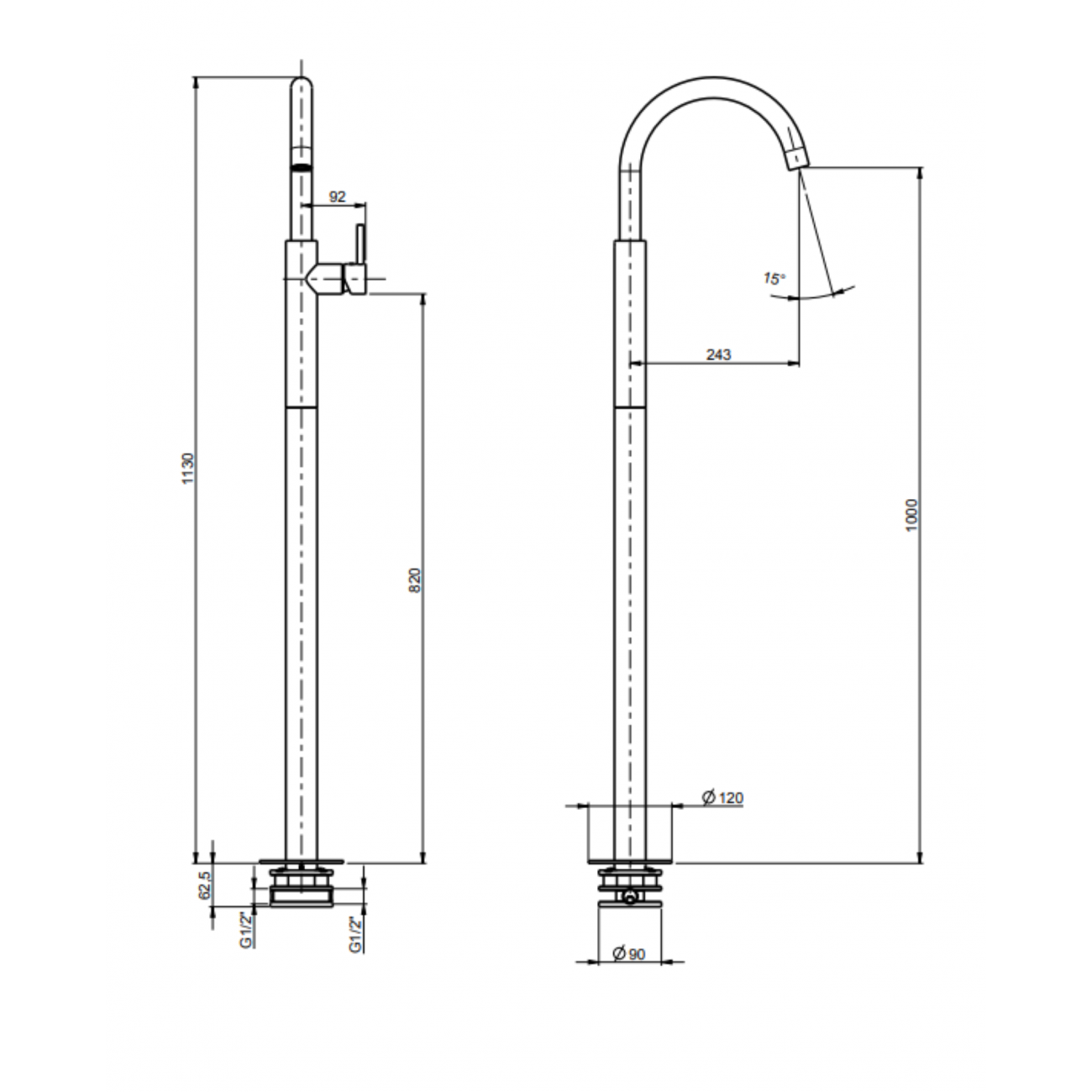 F.lli Frattini Pepe XL, Single lever washbasin floor