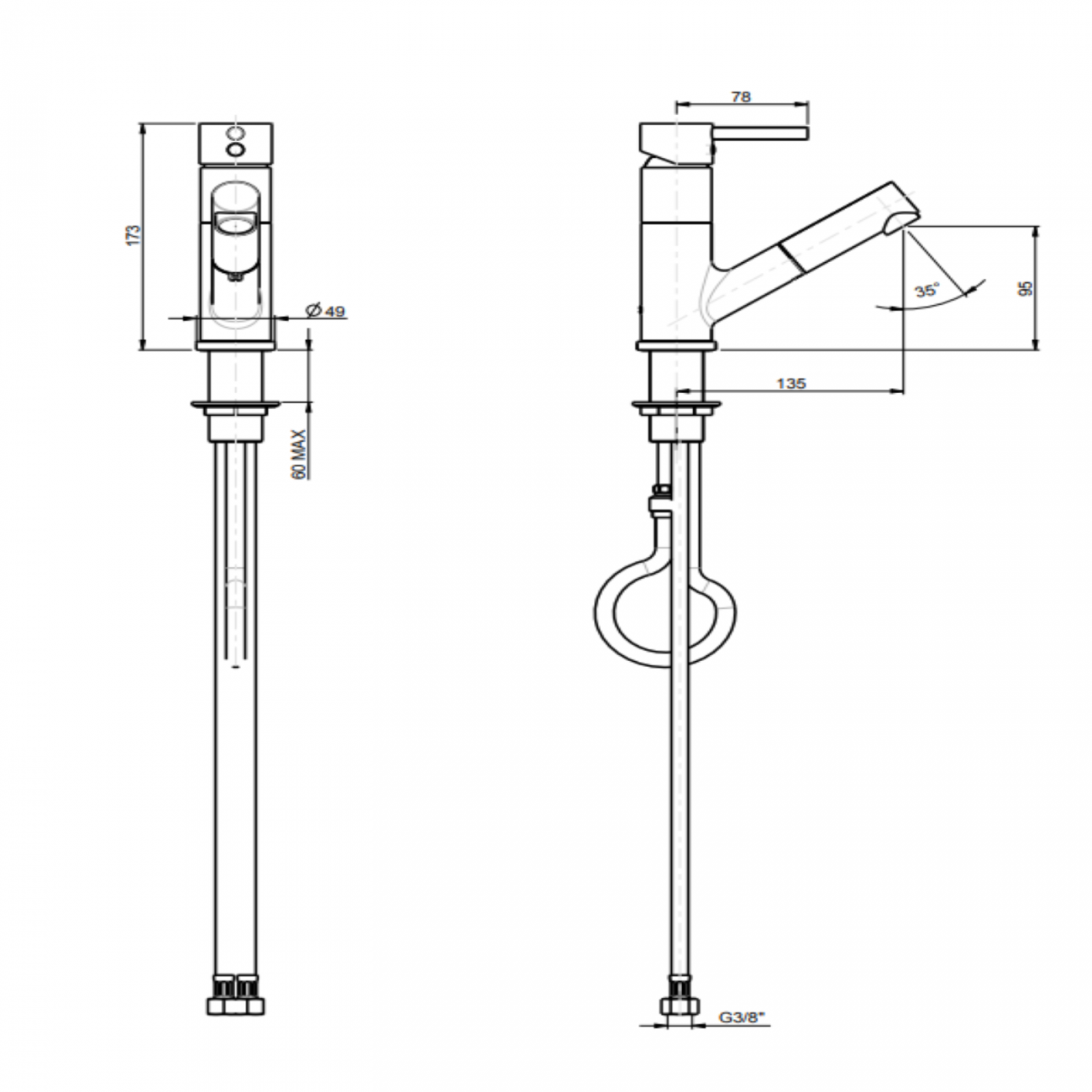 F.lli Frattini Pepe XL, Monocomando per lavabo con doccetta estraibile
