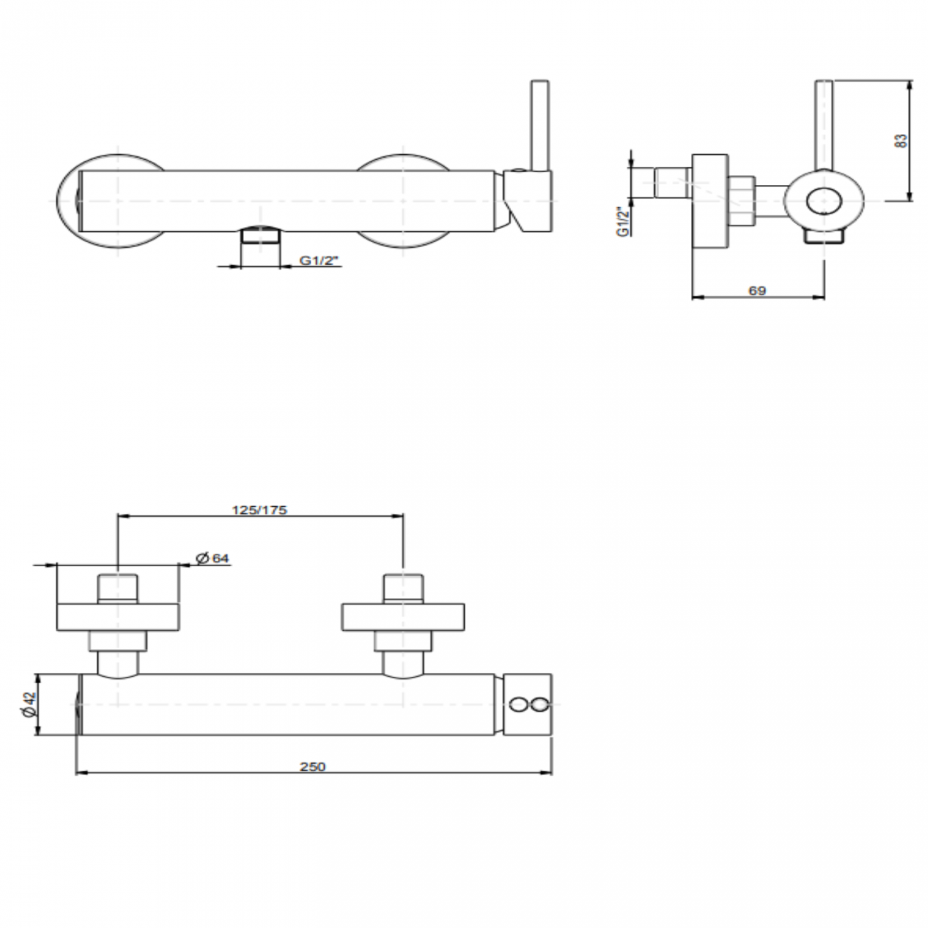 F.lli Frattini Pepe XL, Monocomando esterno per doccia con attacco inferiore 1/2
