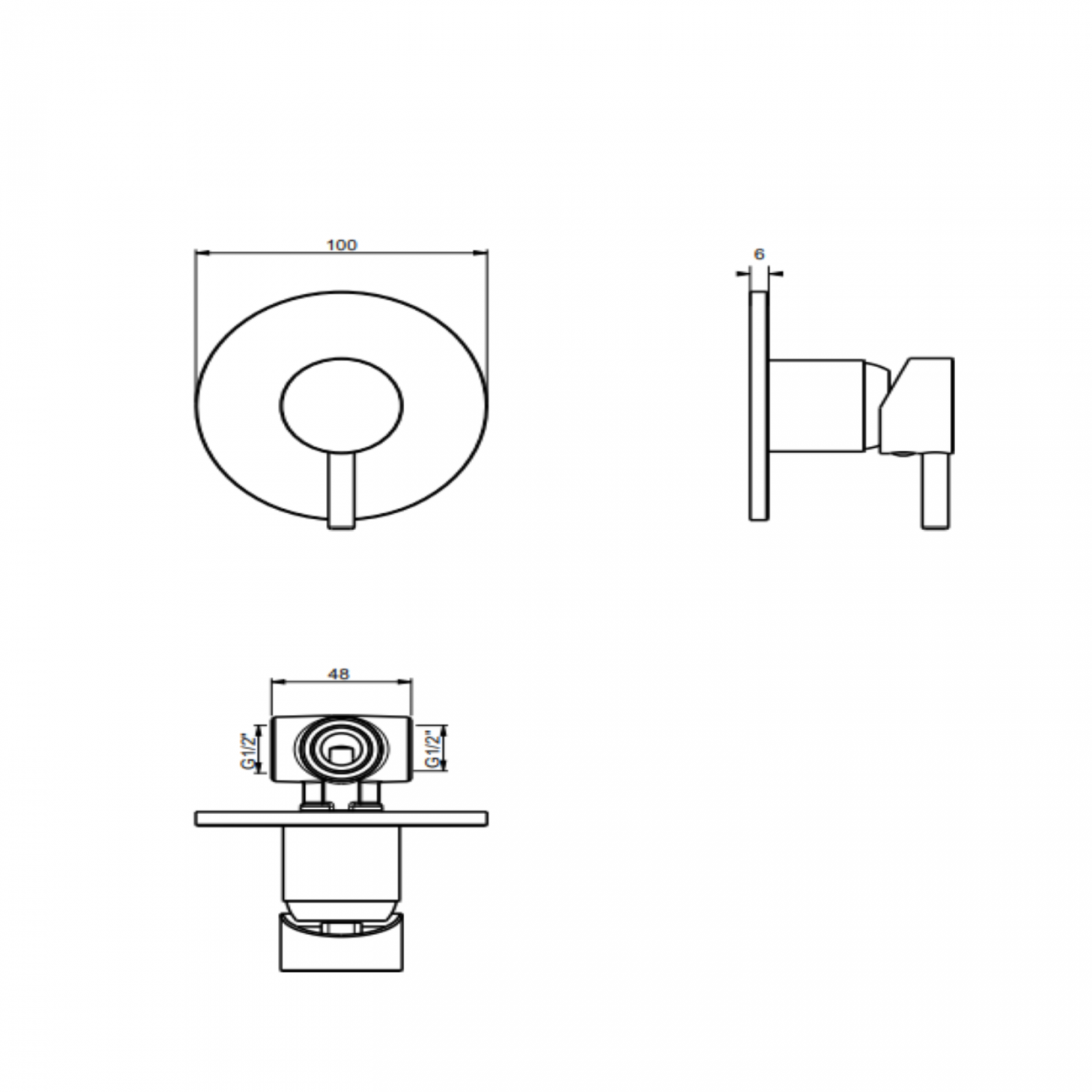 F.lli Frattini Pepe XL, Monocomando incasso per doccia, piastra in ABS