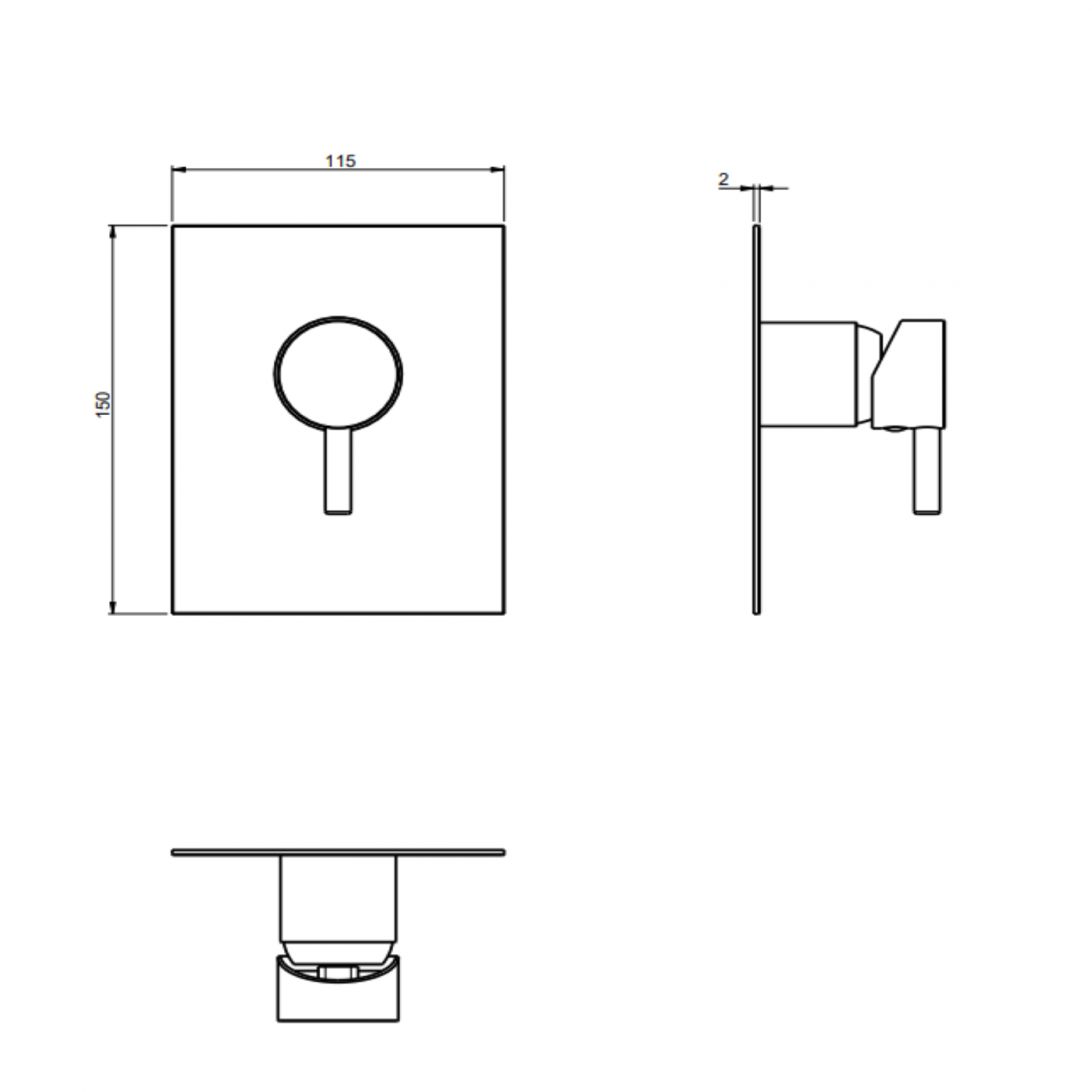 F.lli Frattini Pepe XL, Monocommande encastré pour douche, plaque en laiton