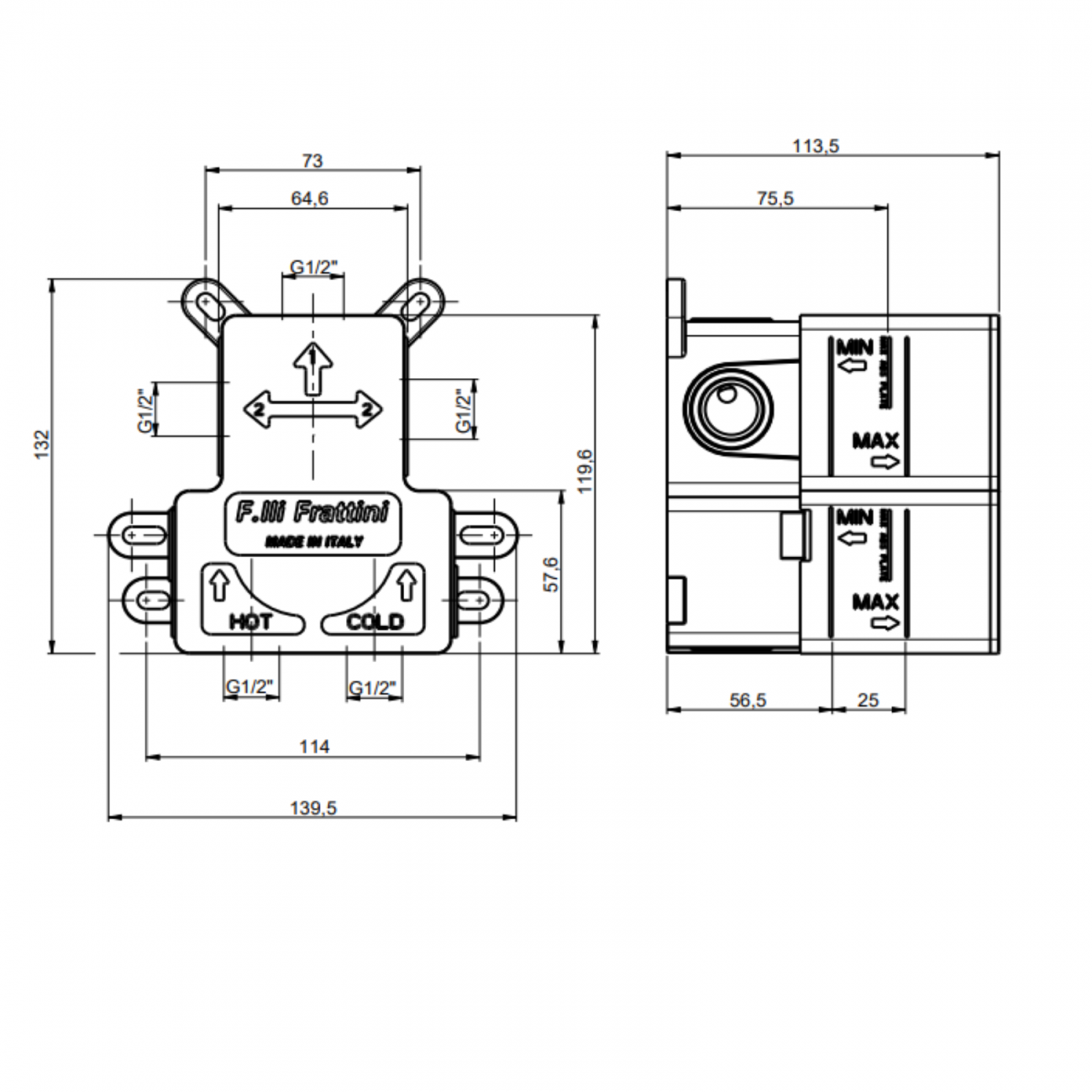 F.lli Frattini Pepe XL, Single lever recessed 1 street