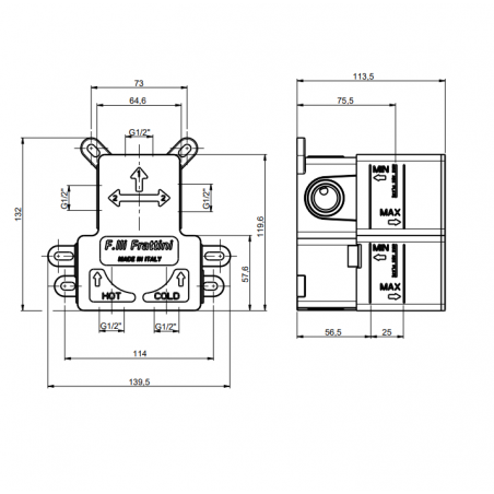 F.lli Frattini Pepe XL, Single lever recessed 2 way