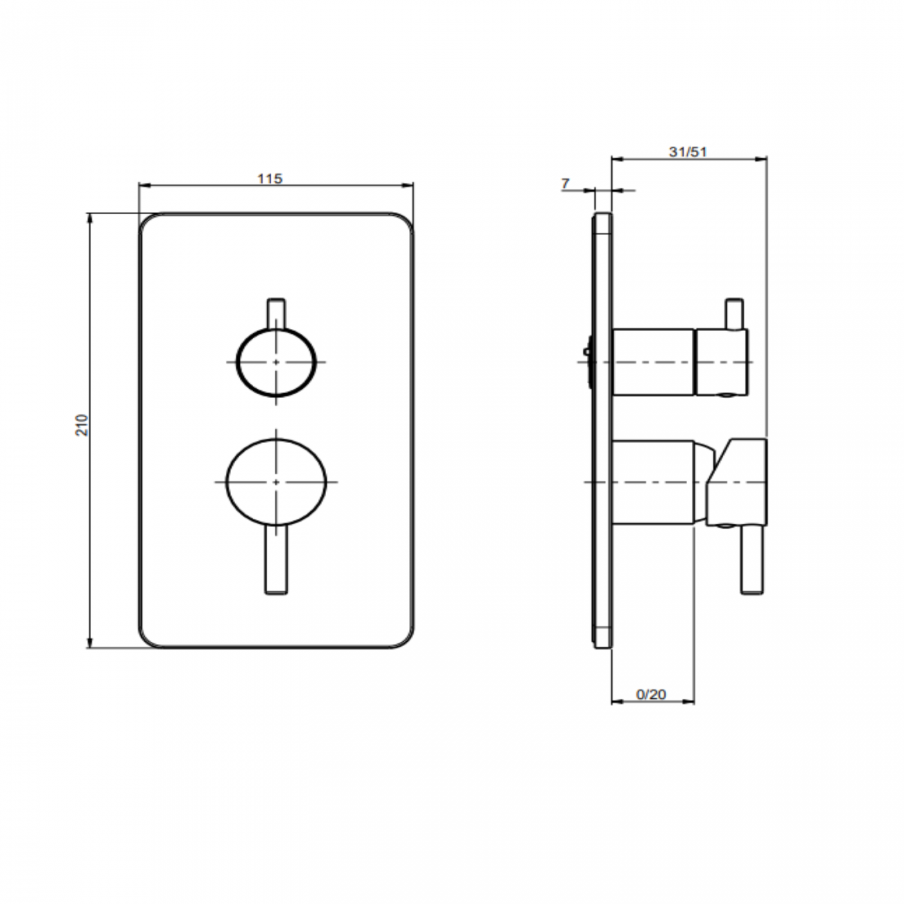 F.lli Frattini Pepe XL, Single-lever recessed 2-way, ABS plate