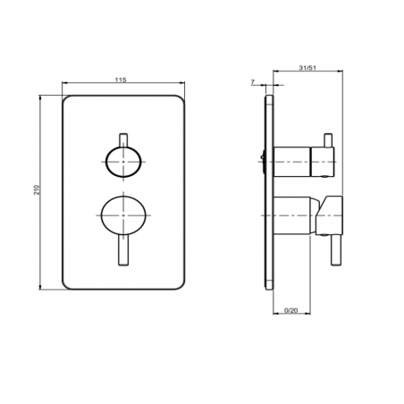 F.lli Frattini Pepe XL, Single-lever recessed 2-way, ABS plate