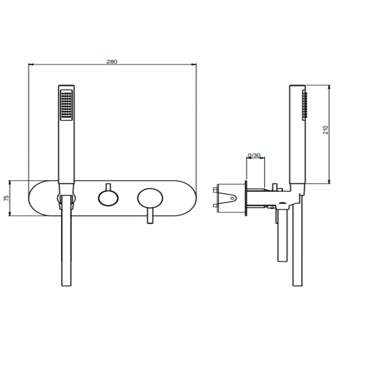 F.lli Frattini Pepe XL, Single-lever recessed 2-way, with fixed shower at rest