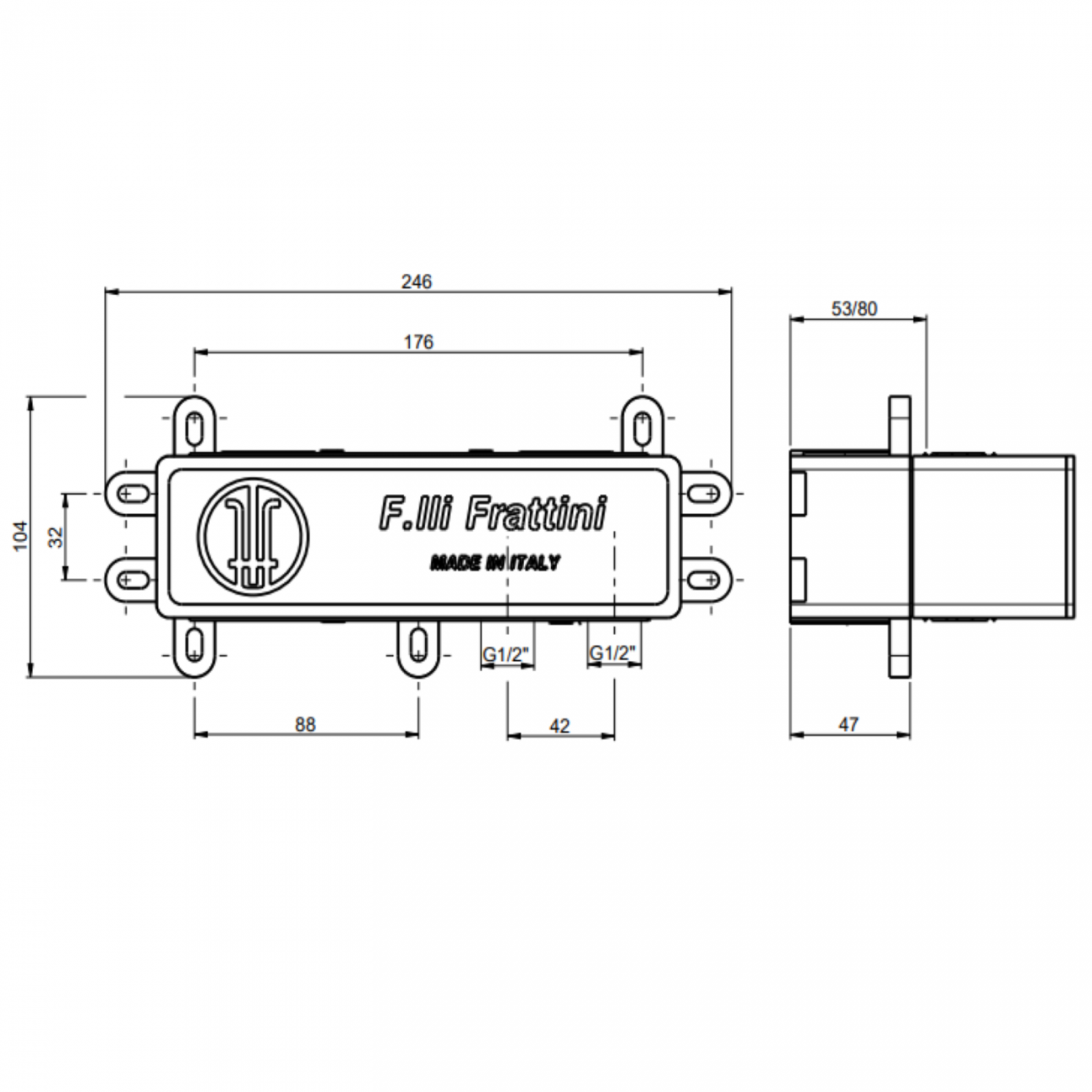 F.lli Frattini Pepe XL, Single-lever recessed 2-way, with fixed shower at rest