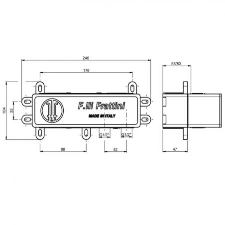 F.lli Frattini Pepe XL, Single-lever recessed 2-way, with fixed shower at rest