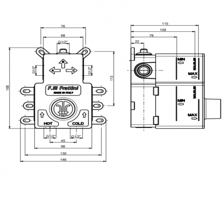 F.lli Frattini Pepe XL, Single lever recessed 3 ways