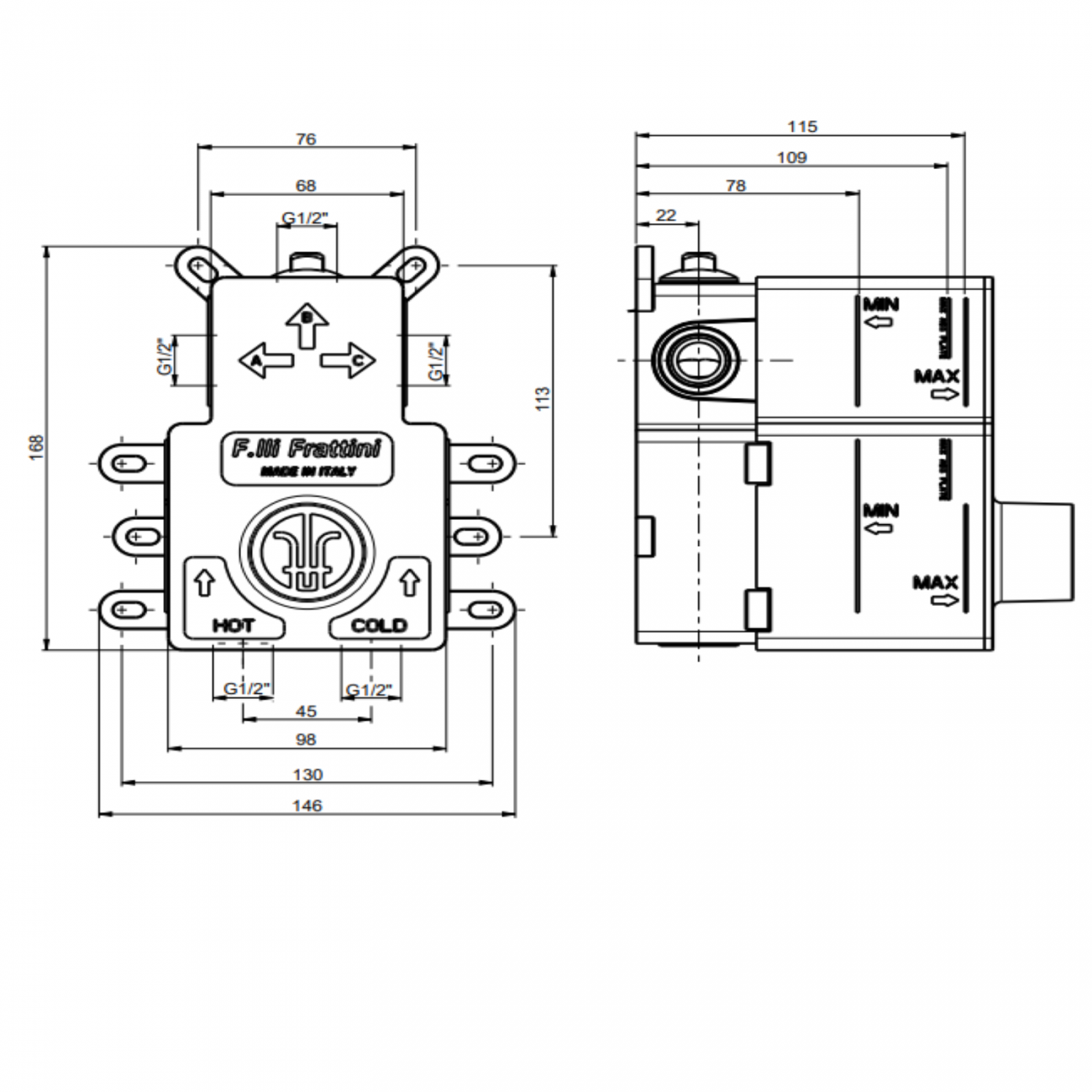F.lli Frattini Pepe XL, Built-in single lever with 2-way diverter