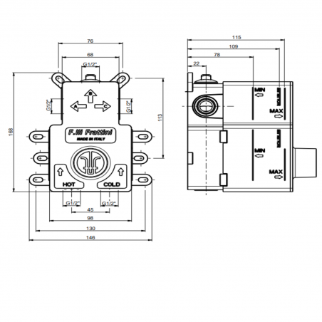 F.lli Frattini Pepe XL, Built-in single lever with 2-way diverter