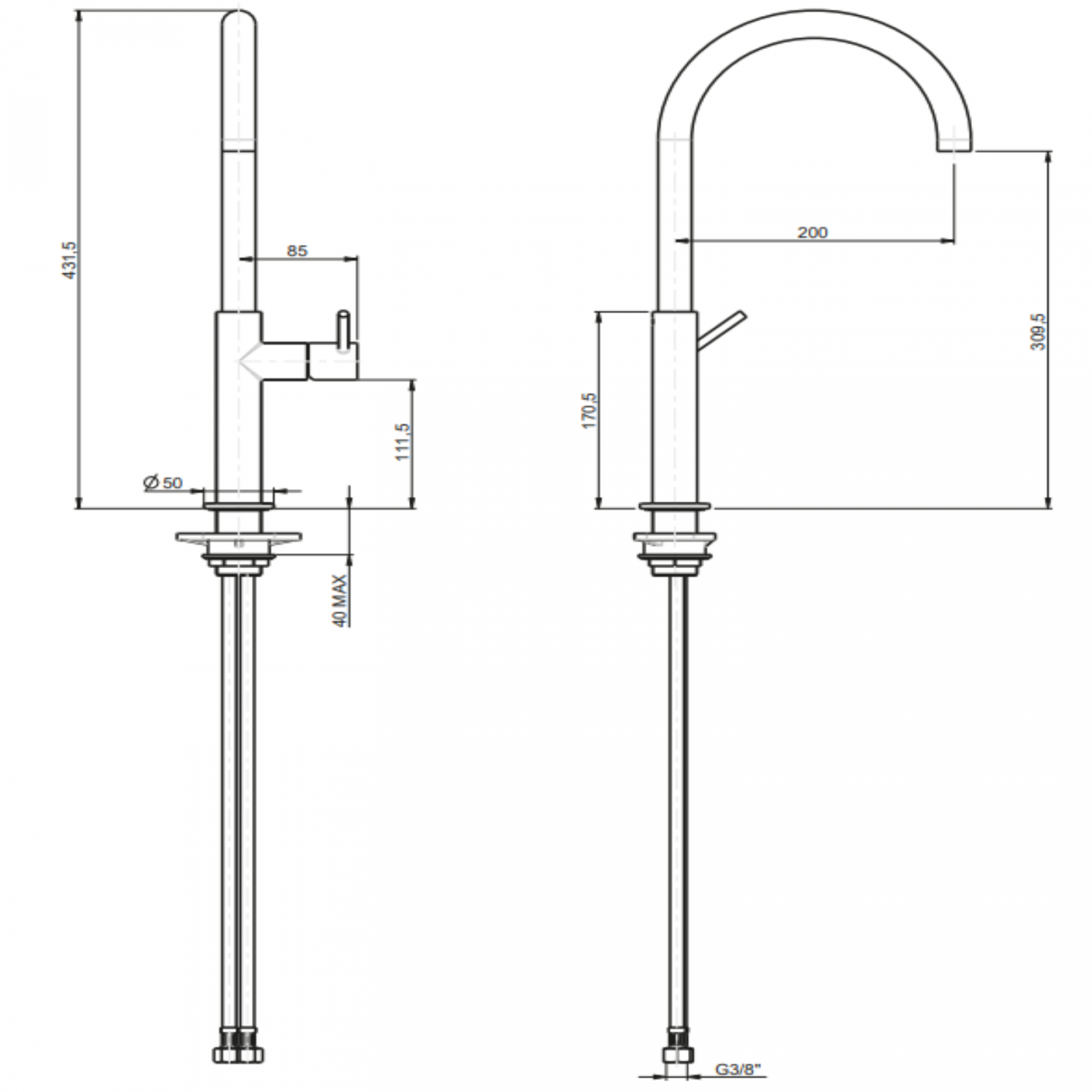 F.lli Frattini Pepe XL, Single-lever sink mixer, swivel spout