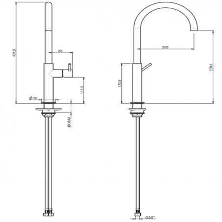 F.lli Frattini Pepe XL, Single-lever sink mixer, swivel spout