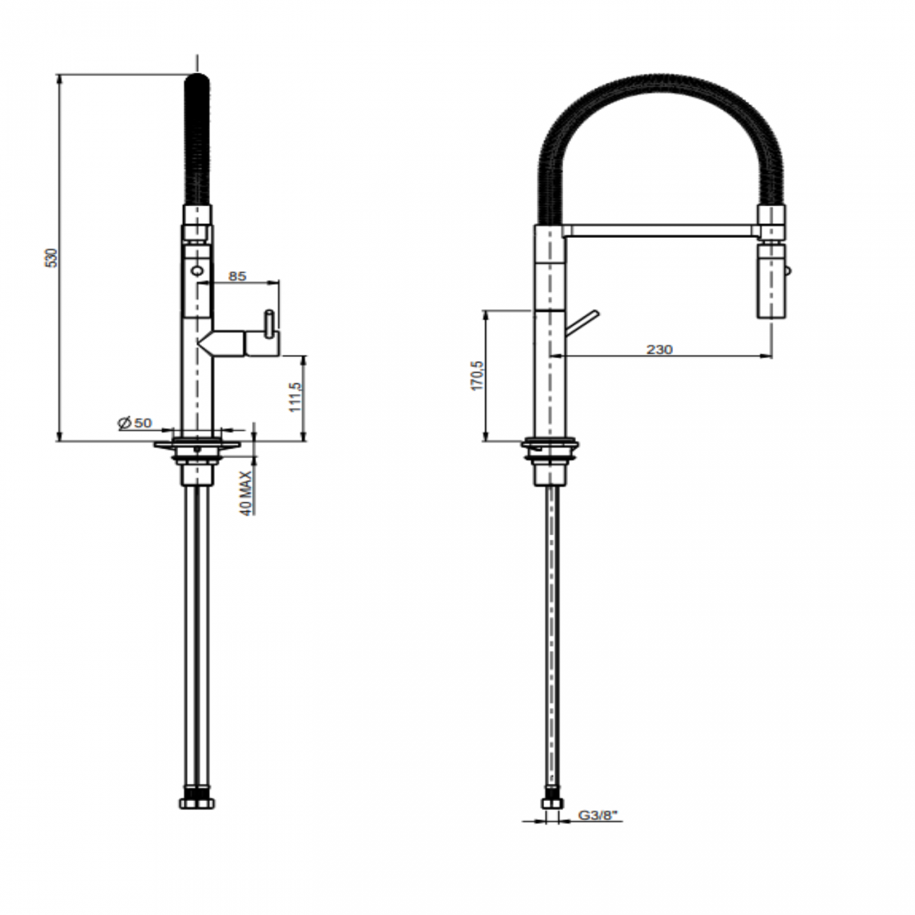 F.lli Frattini Pepe XL, Single-lever sink mixer with spring and 2-jet shower