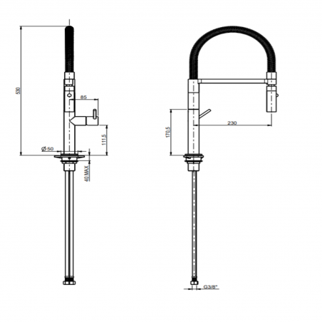 F.lli Frattini Pepe XL, Single-lever sink mixer with spring and 2-jet shower